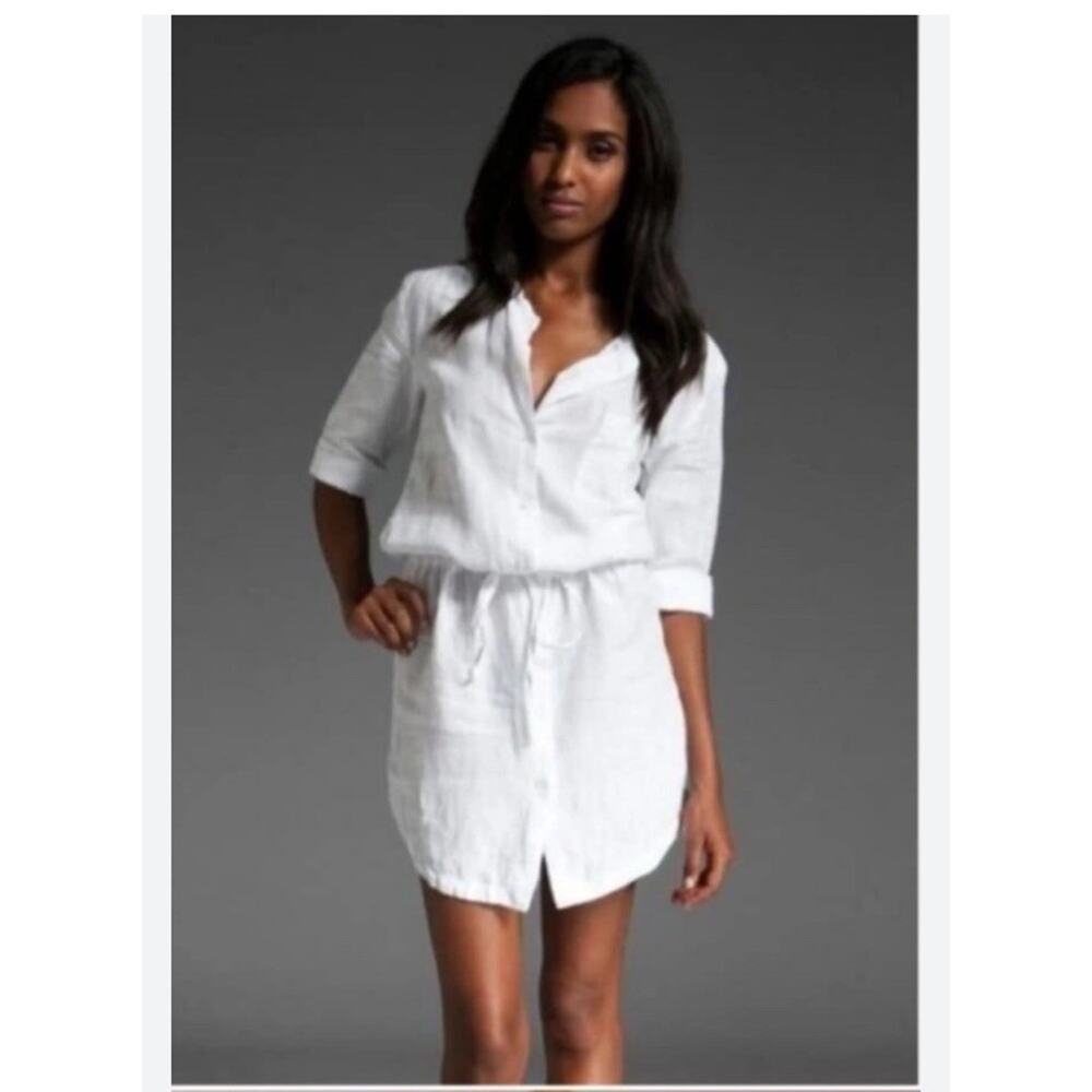 James Perse White Linen Mini Shirt Dress size 1